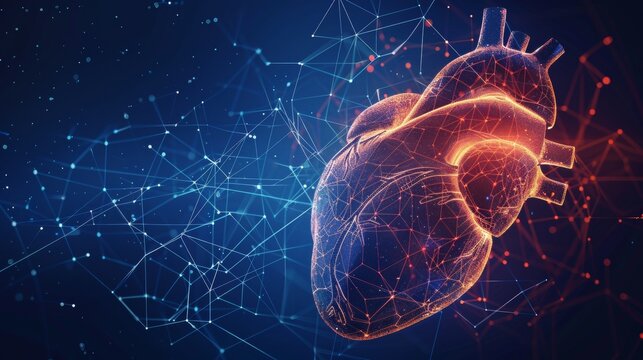  heart illustration with red cardio pulse line. Anatomy, cardiology medicine, organ health, medical science, life healthcare, illness concept illustration.