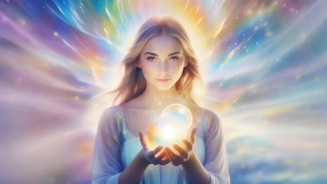 young woman holding a magic sphere