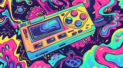 Abstract gaming console doodle artwork. Suitable for gaming day theme.