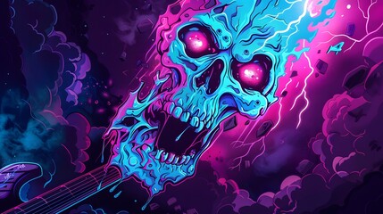 Rock metal skull artwork with 90's retro style. - obrazy, fototapety, plakaty