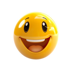 Fototapeta premium 3D Emoji with happy face on transparent background. Yellow smiley happy face. Delight, love, surprise, admiration, joy and laughter.