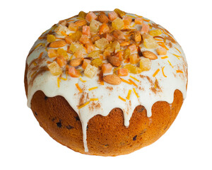 Festive Easter loaf, nutty and fruity, with a sweet sugar icing.