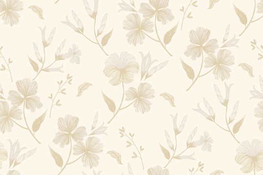 Vintage Floral pattern seamless white flower motifs border background frame embroidery. Ethnic Ikat pattern paisley design. Ditsy vector illustration hand drawn Silhouette .