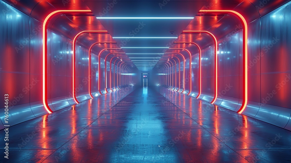 Poster 3d illustration of an empty dark room with modern futuristic sci-fi background.
