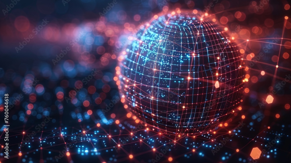Aufkleber HUD mesh sphere with dot and lines. Visual data infographics design. Science technology. Digital data analysis.