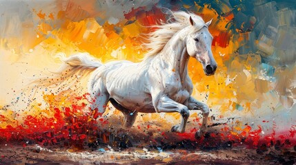 Featured in: Abstract oil painting, horse, mural, art wall. Hand painted oil painting, large strokes, paint strokes, knife painting. - obrazy, fototapety, plakaty