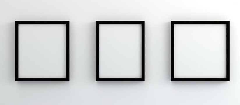 Three rectangular black frames are symmetrically hung on a white wall, creating a visually pleasing pattern. The contrast of tints and shades adds a symbolic touch to the visual arts display