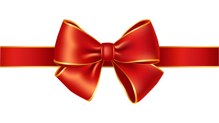 Decorative red bow with ribbon isolated on transparent png background