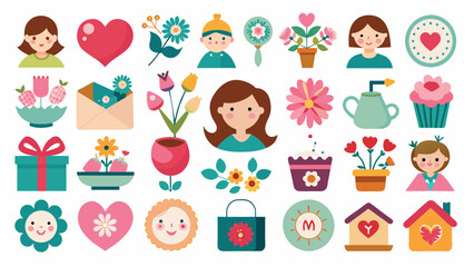 set-of-30-mothers-day-icons-set-white-background Vector illustration 