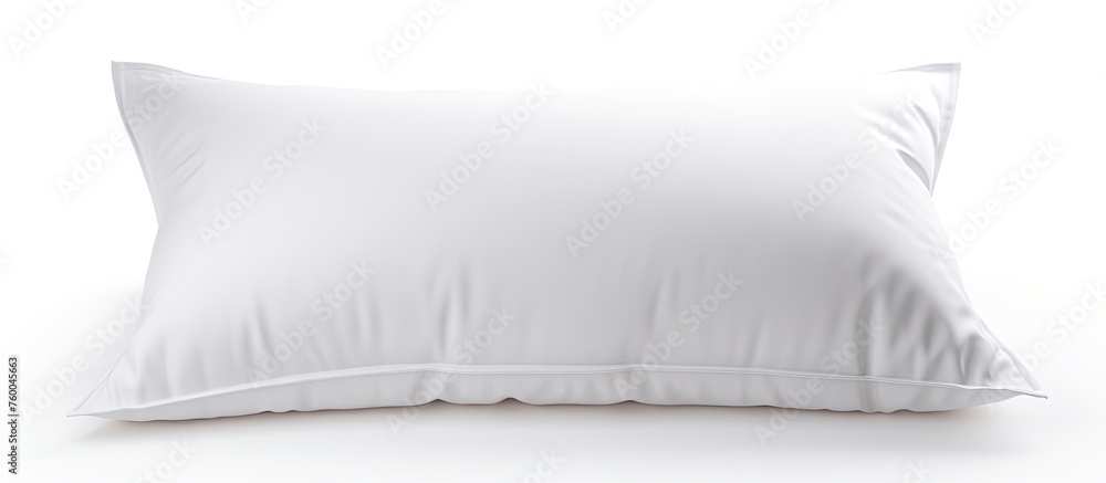 Poster a rectangular grey pillow rests on a white linen surface, creating a serene landscape with misty hue