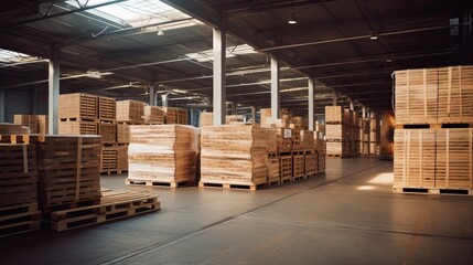 Loads of empty pallets inside the warehouse.



