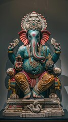 Majestic Statue of Ganesha, Revered Deity of the Hindu Pantheon - obrazy, fototapety, plakaty