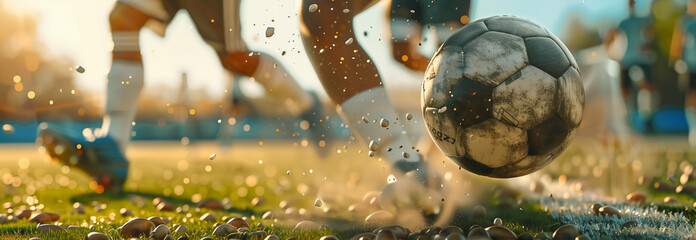 close up of soccer ball on soccer field.