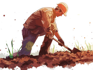  A farmer till the soil in the early morning their muscles aching as they prepare the land for a new season's harvest.  - obrazy, fototapety, plakaty