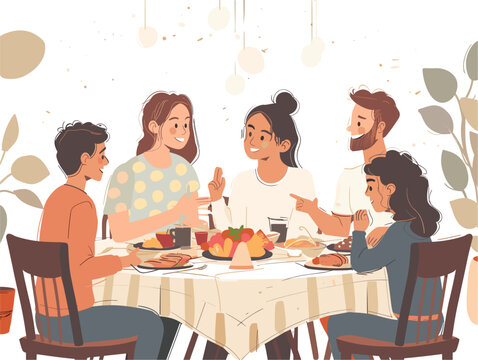  A family gathers around a table ready to share a meal and create new memories. 