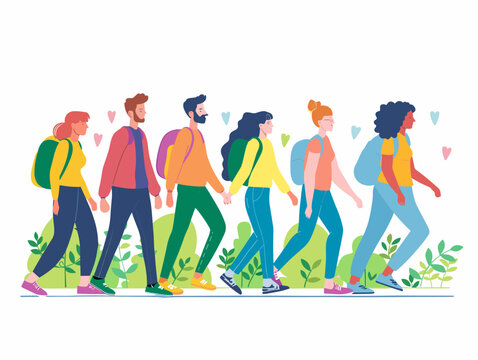  A group of volunteers participate in a walkathon to raise awareness for a specific cause garnering support for a worthy cause. 