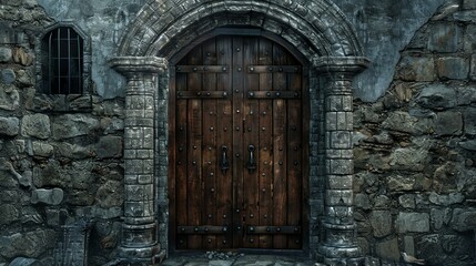 Fototapeta na wymiar Majestic Wooden Door Unveiling the Mysteries of a Medieval Castle