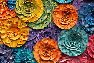 Textured background of mottled abstract colors in ethnic applique style. AI generative.