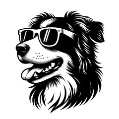 Cute dog head in sunglasses. Black and white vector sketch ideal for laser cutting and stencil.	