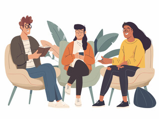  Friends gather for a casual coffee chat openly sharing their experiences and offering support to someone struggling with anxiety. 
