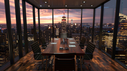 Fototapeta premium interior of modern conference room, table, chair, view, interior, luxury, room, furniture, chairs, architecture, window, empty, city, design, room, design, view, luxury, apartment, building, nobody