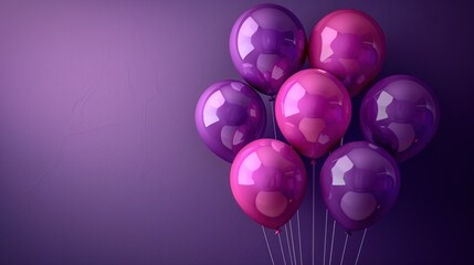 A Vibrant Display of Purple and Pink Balloons Against a Rich, Monochromatic Background, Perfect for Festive Occasions
