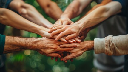 Hands join together for work togetherness, Hands stack for business and service, Team donating or teamwork. A concept that connects community and charity. Group participation by business workforce. - obrazy, fototapety, plakaty