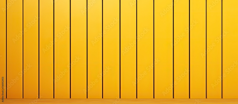 Aufkleber a close up of a wooden wall painted in a vibrant yellow hue with black stripes, creating a symmetric