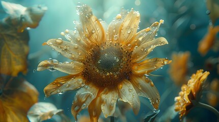 Naklejka na ściany i meble A Sunflower's Close-Up Amidst a Sunflower Field