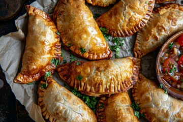 Assorted empanadas food. Fried baked pastry meal. Generate Ai