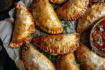Tuinposter Assorted empanadas food. Fried baked pastry meal. Generate Ai © anatolir