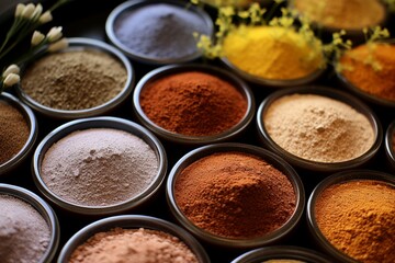 preparing various spices in small bowls for cooking, seasoning, and gourmet recipes