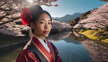 geisha minimalist cinematic sequence  - obrazy, fototapety, plakaty