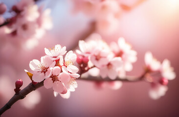 Fototapeta na wymiar soft pink background with a sakura sprig. desktop wallpaper