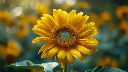 Obraz premium A Sunflower's Close-Up Amidst a Sunflower Field