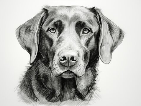 1970s style continuous scribble of a black labs facial features