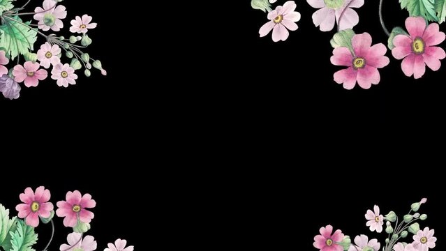 Chroma Key Floral Frame Animation: Perfect for Women's Day, Valentine's Day, and Wedding Day Celebrations on Green Screen. Cartoon Flower Frame with Key Color