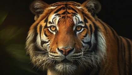 Sumatran tigers head close up on black background  - obrazy, fototapety, plakaty
