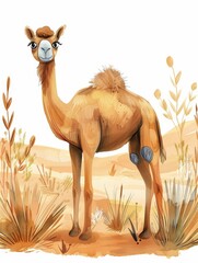 Cartoon Camel in Soft Desert Scene for Nursery Generative AI