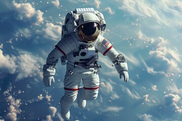 Astronaut floating universe. Travel orbit. Generate Ai