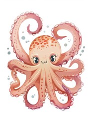 Pastel Octopus Illustration for Nursery on White Background Generative AI