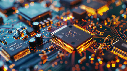 circuit board with electronic chips. high quality photo