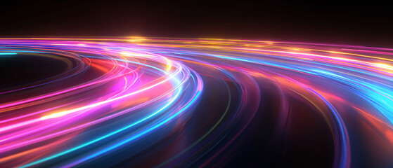 A vibrant dance of neon lights swirls in the darkness, tracing the pulse of the night