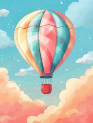 Fototapeta premium Pastel Hot Air Balloon Nursery Clipart Generative AI