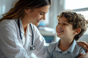 close up view of smiling child being attended to by doctor. AI generative