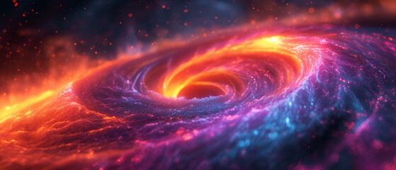 Fototapeta premium Sweeping across the cosmos, a fiery galactic swirl captivates with its celestial grace and fury