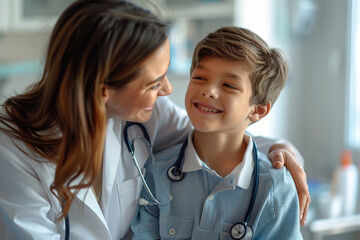 close up view of smiling child being attended to by doctor. AI generative