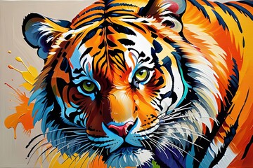 Oil Painting of a Wild Colorful Tiger