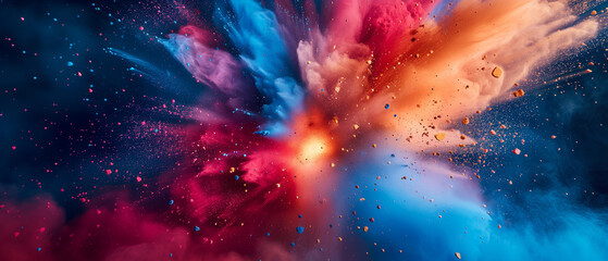 A cosmic spectacle emerges as vivid pigments explode in a vibrant dance across the starry expanse