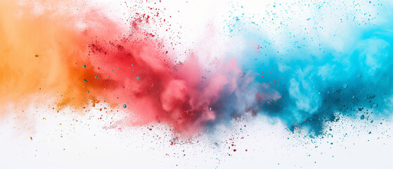 Colorful powder explosion in a spectrum of red to blue, depicting a dynamic and vibrant clash